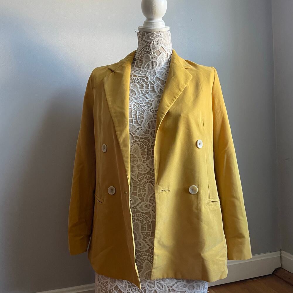 Mango Suit Mustard Yellow Double Breasted Blazer Business Casual Quirky sz 2